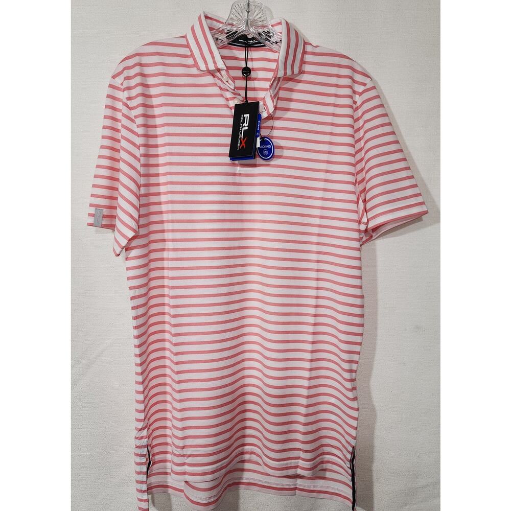 RLX Ralph Lauren Men's Small Pink/White stripe polo NWT